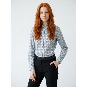 RED Valentino Owl Print Blue Striped Cotton Button Down Shirt HR0803A0 Size 48